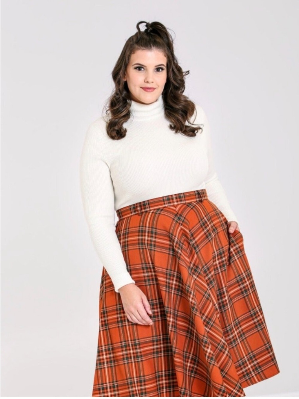 2X orange 50s plaid skirt